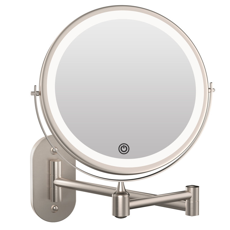 Wrought Studio Vanna Round LED Lighted Magnifying Bathroom Wall Mounted Metal Vanity Mirror ...